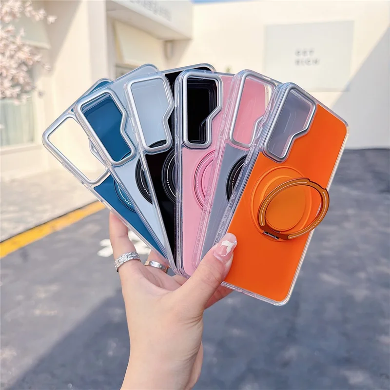 For Samsung Galaxy S25 / S24 Case Rotating Ring Holder Kickstand TPU + Acrylic Shockproof Phone Cover - Blue