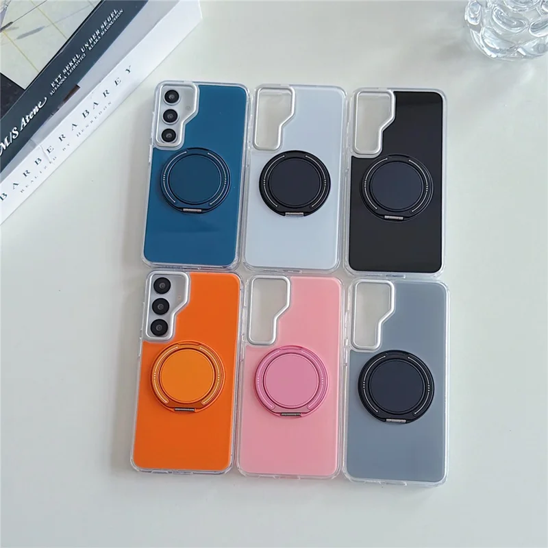 For Samsung Galaxy S25 / S24 Case Rotating Ring Holder Kickstand TPU + Acrylic Shockproof Phone Cover - Blue