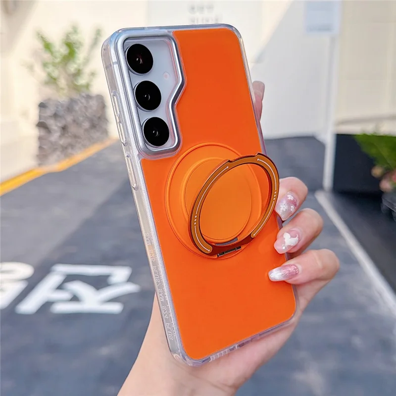 For Samsung Galaxy S25+ / S24+ Case Rotating Ring Holder Kickstand TPU + Acrylic Shockproof Phone Cover - Orange