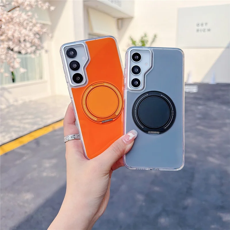 For Samsung Galaxy S25+ / S24+ Case Rotating Ring Holder Kickstand TPU + Acrylic Shockproof Phone Cover - Orange