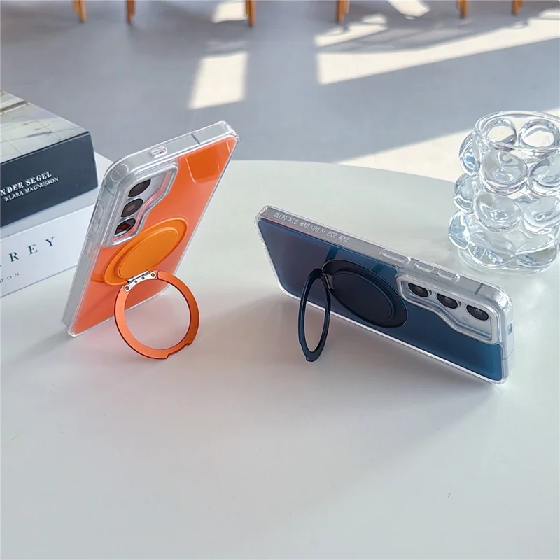For Samsung Galaxy S25+ / S24+ Case Rotating Ring Holder Kickstand TPU + Acrylic Shockproof Phone Cover - Orange