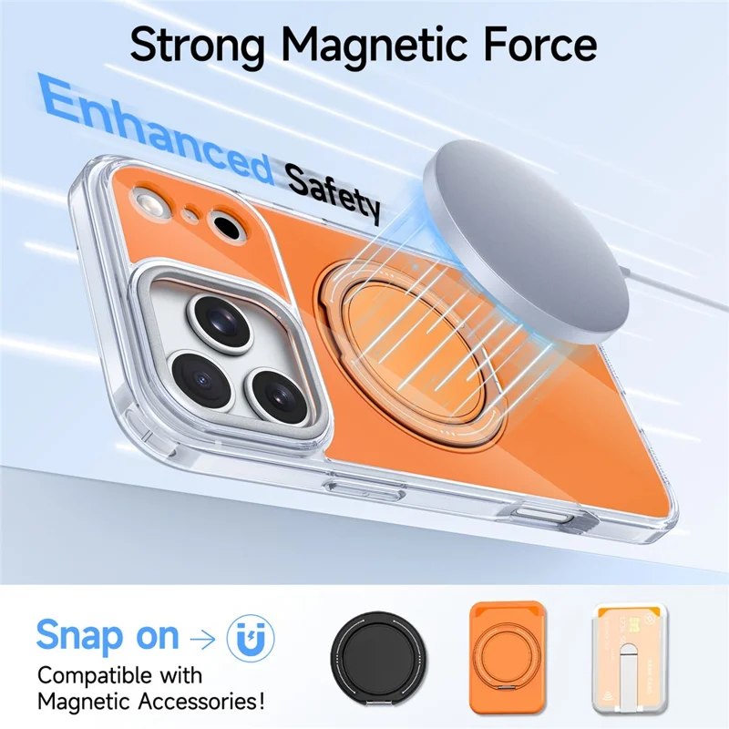 For iPhone 17 Pro Max Case Rotating Ring Holder Kickstand TPU + Acrylic Shockproof Phone Cover - Orange
