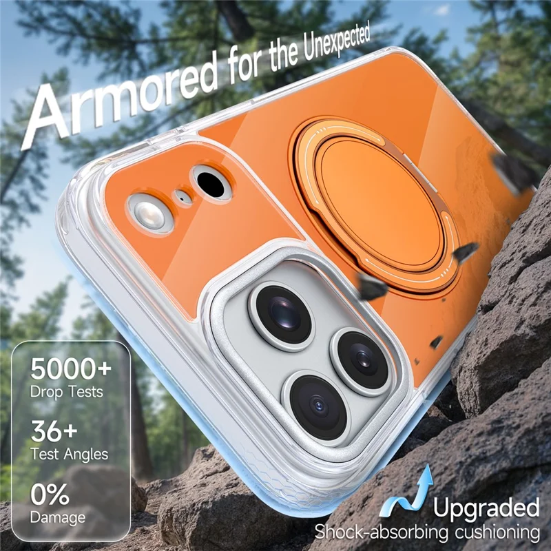 For iPhone 17 Pro Max Case Rotating Ring Holder Kickstand TPU + Acrylic Shockproof Phone Cover - Orange