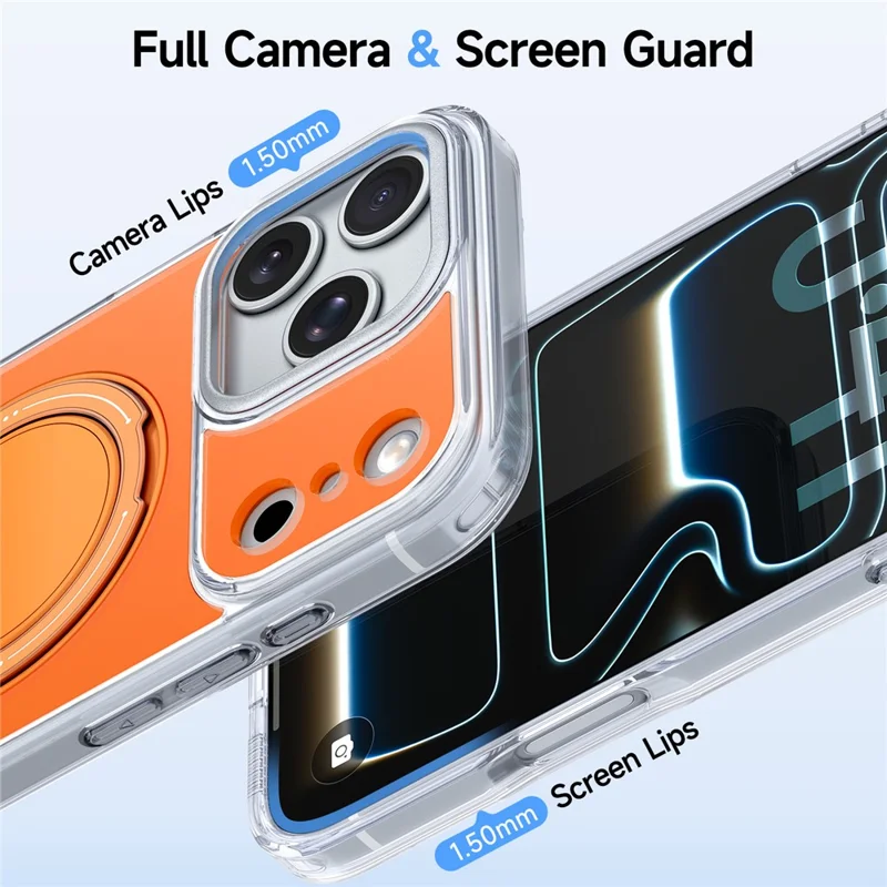 For iPhone 17 Pro Max Case Rotating Ring Holder Kickstand TPU + Acrylic Shockproof Phone Cover - Orange