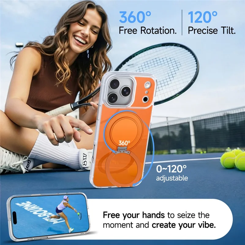 For iPhone 17 Pro Max Case Rotating Ring Holder Kickstand TPU + Acrylic Shockproof Phone Cover - Orange