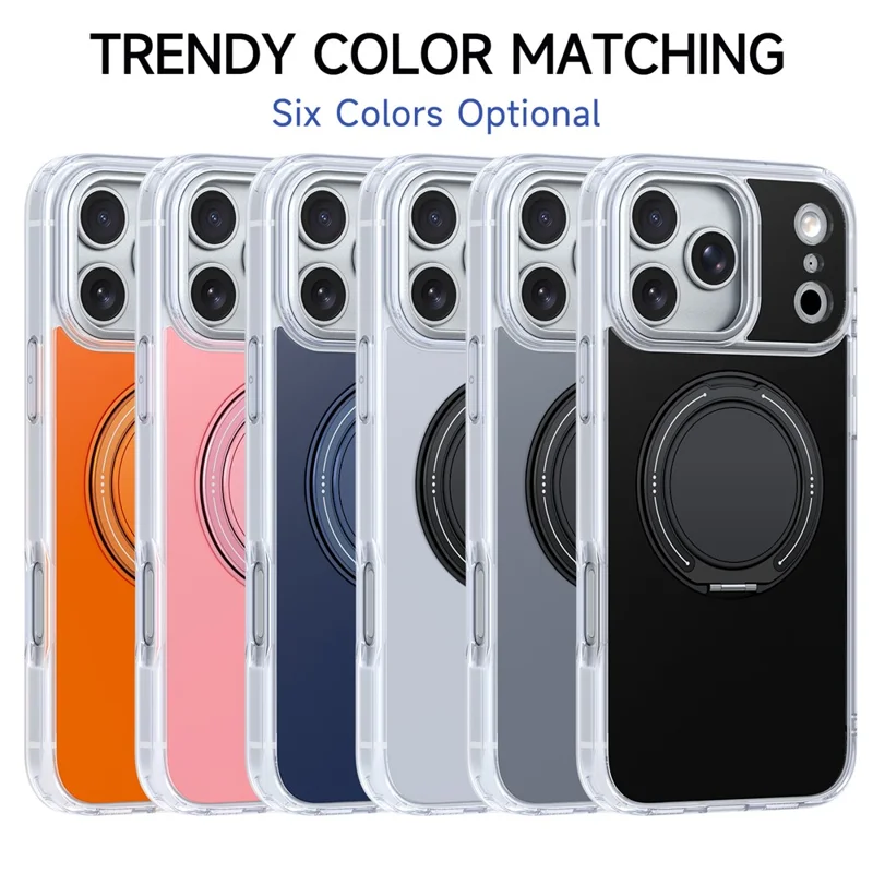 For iPhone 17 Pro Max Case Rotating Ring Holder Kickstand TPU + Acrylic Shockproof Phone Cover - Orange