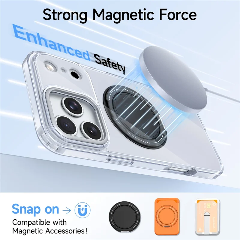 For iPhone 17 Pro Case Rotating Ring Holder Kickstand TPU + Acrylic Shockproof Phone Cover - White