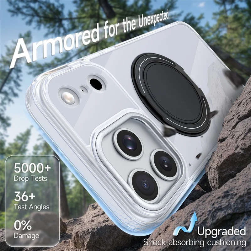 For iPhone 17 Pro Case Rotating Ring Holder Kickstand TPU + Acrylic Shockproof Phone Cover - White