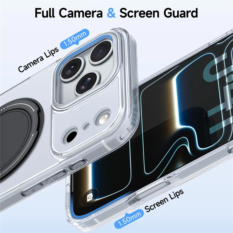 For iPhone 17 Pro Case Rotating Ring Holder Kickstand TPU + Acrylic Shockproof Phone Cover - White