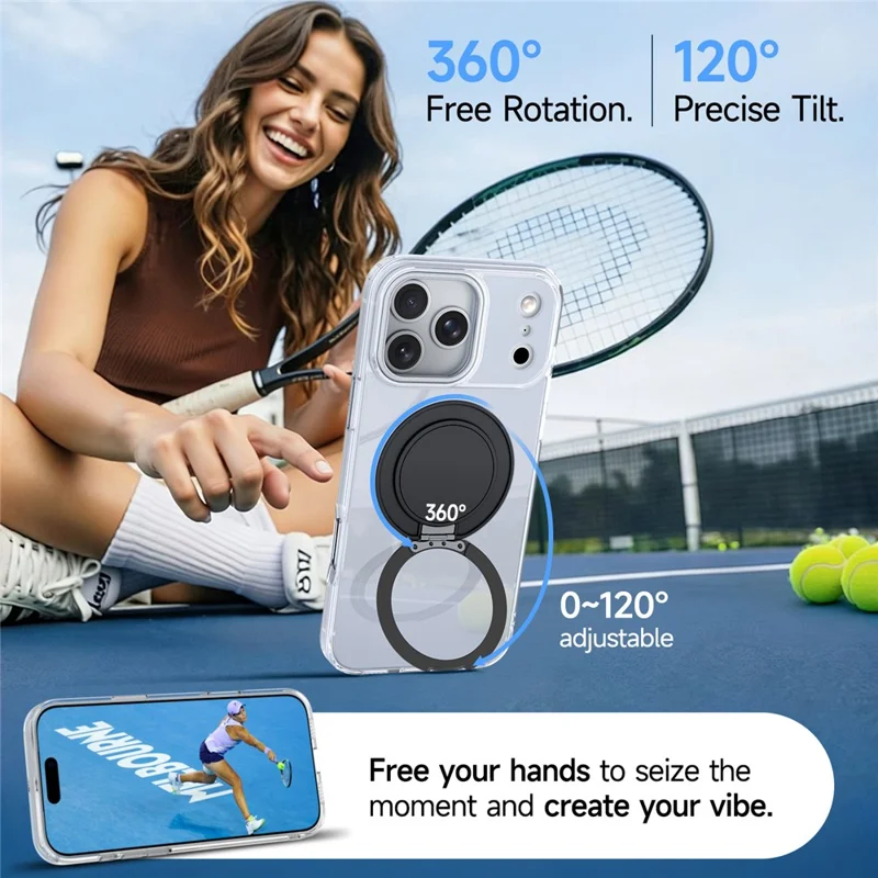 For iPhone 17 Pro Case Rotating Ring Holder Kickstand TPU + Acrylic Shockproof Phone Cover - White