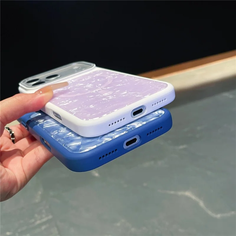 For iPhone 17 Pro Max Magnetic Case Shell Pattern TPU Shockproof Phone Cover with Tempered Glass Screen Protector - Purple