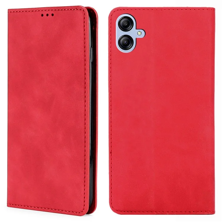 Stand Case for Samsung Galaxy A04e 4G / F04 4G / M04 4G , Fall Protection Skin-touch Feeling Magnetic Auto-absorbed Mobile Phone Cover - Red