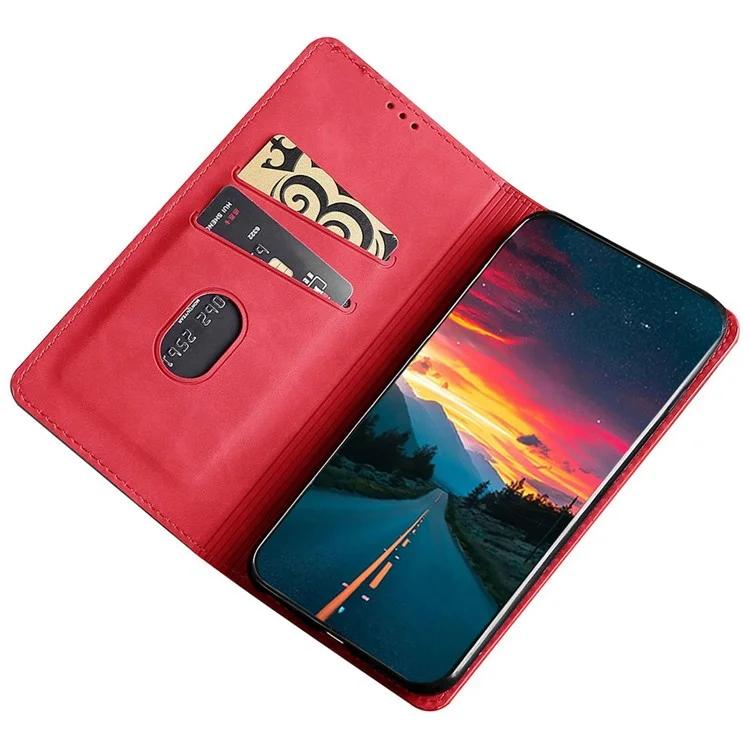 Stand Case for Samsung Galaxy A04e 4G / F04 4G / M04 4G , Fall Protection Skin-touch Feeling Magnetic Auto-absorbed Mobile Phone Cover - Red