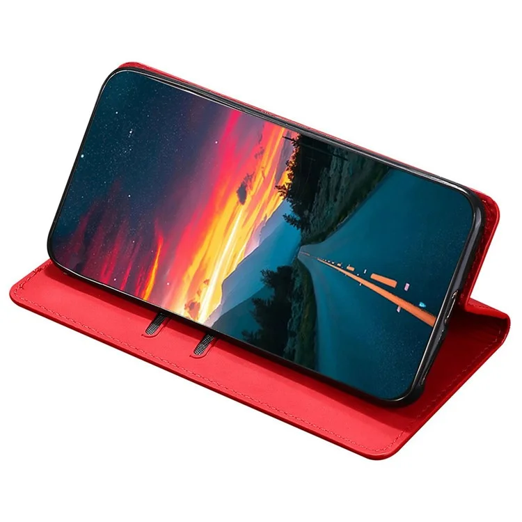 Stand Case for Samsung Galaxy A04e 4G / F04 4G / M04 4G , Fall Protection Skin-touch Feeling Magnetic Auto-absorbed Mobile Phone Cover - Red