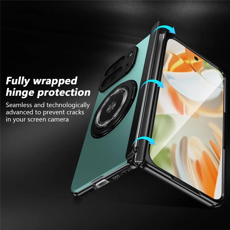 For Google Pixel 10 Pro Fold Magnetic Case Rotating Kickstand Hard PC Hinge Protection Folding Phone Cover with Tempered Glass Film - Lake Blue