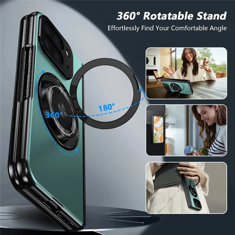For Google Pixel 10 Pro Fold Magnetic Case Rotating Kickstand Hard PC Hinge Protection Folding Phone Cover with Tempered Glass Film - Lake Blue