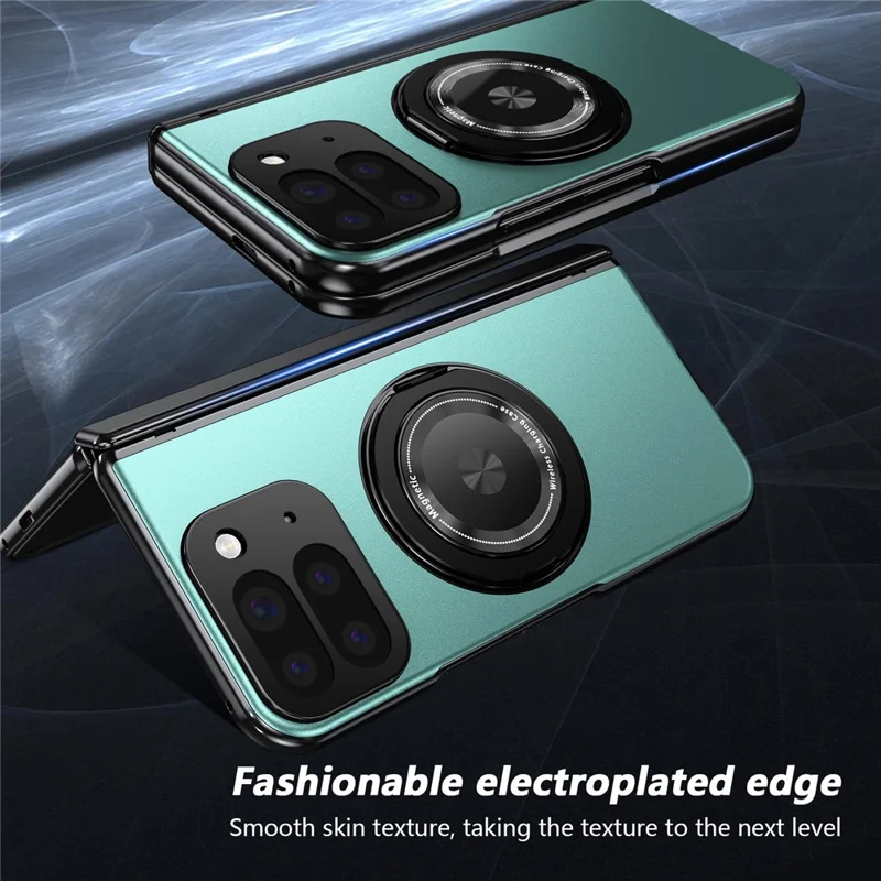 For Google Pixel 10 Pro Fold Magnetic Case Rotating Kickstand Hard PC Hinge Protection Folding Phone Cover with Tempered Glass Film - Lake Blue