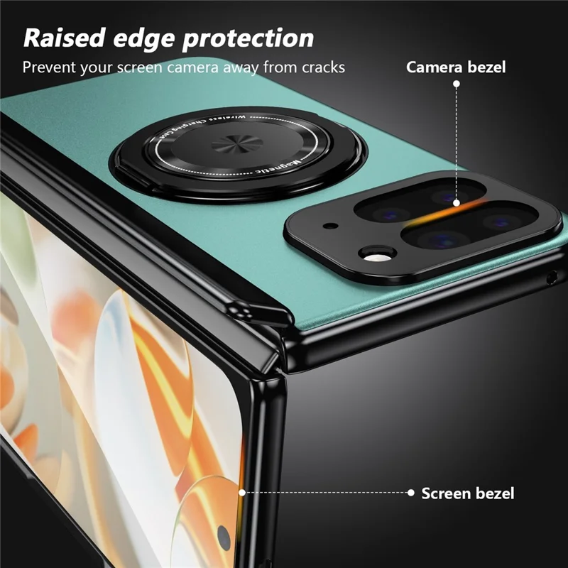 For Google Pixel 10 Pro Fold Magnetic Case Rotating Kickstand Hard PC Hinge Protection Folding Phone Cover with Tempered Glass Film - Lake Blue
