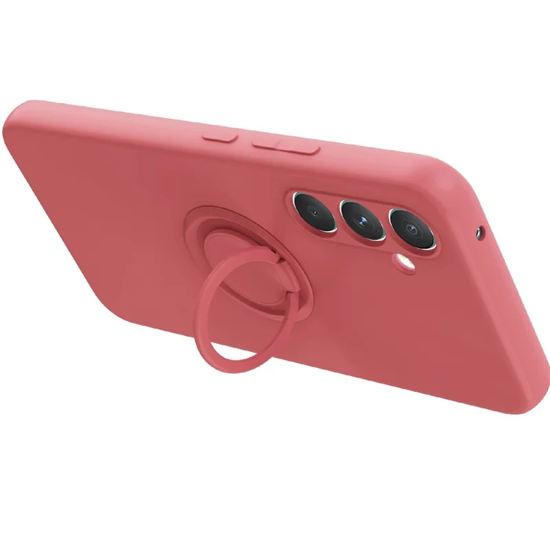 For Samsung Galaxy S26 FE Silicone Case with Strap Ring Kickstand Phone Cover - Red