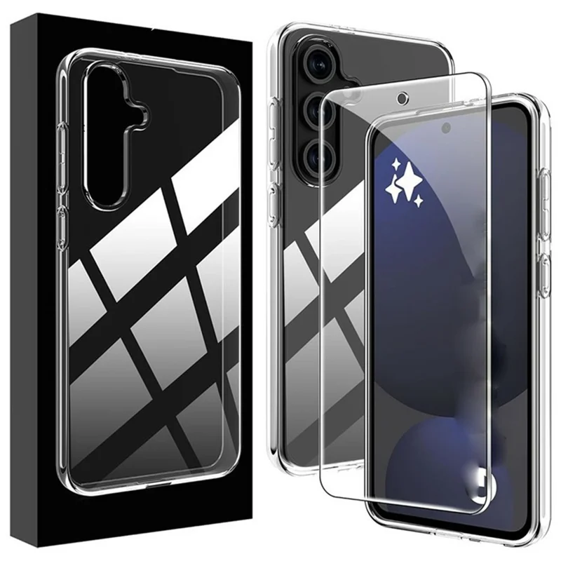 Coque transparente en TPU anti-rayures pour Samsung Galaxy S26 FE + protection d'écran en verre trempé avec bord 2.5D