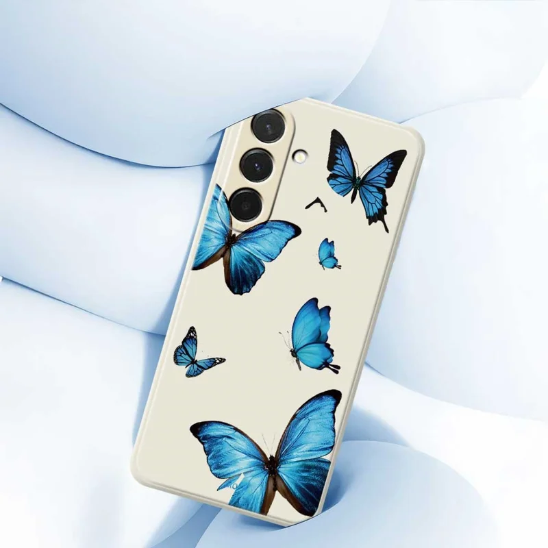 Samsung Galaxy A37 5G-hoesje met blauwe vlinderspatroon Rechthoekig TPU-telefoonhoesje - Beige