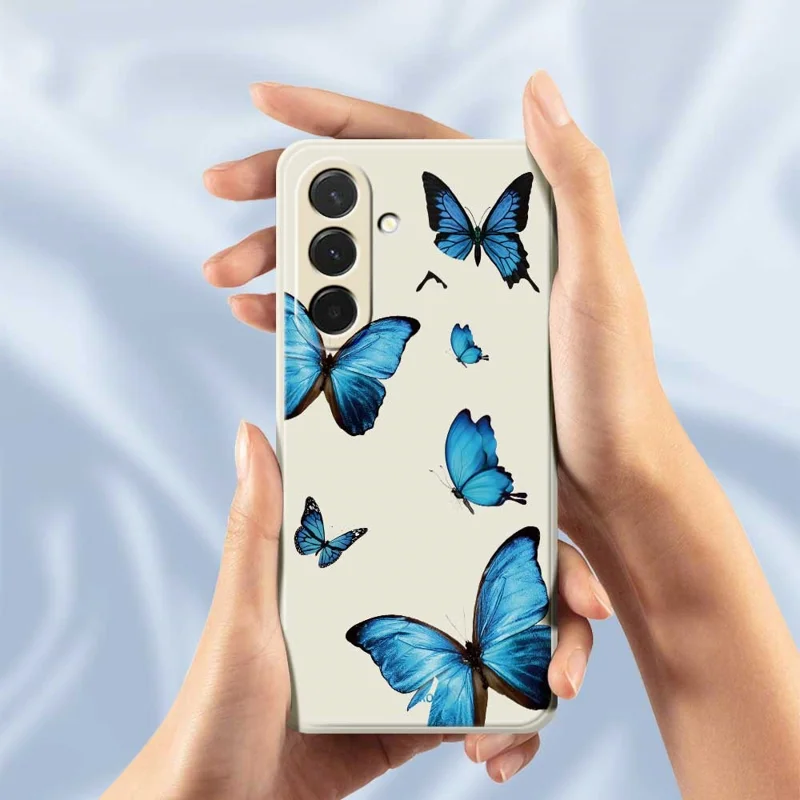 Samsung Galaxy A37 5G-hoesje met blauwe vlinderspatroon Rechthoekig TPU-telefoonhoesje - Beige
