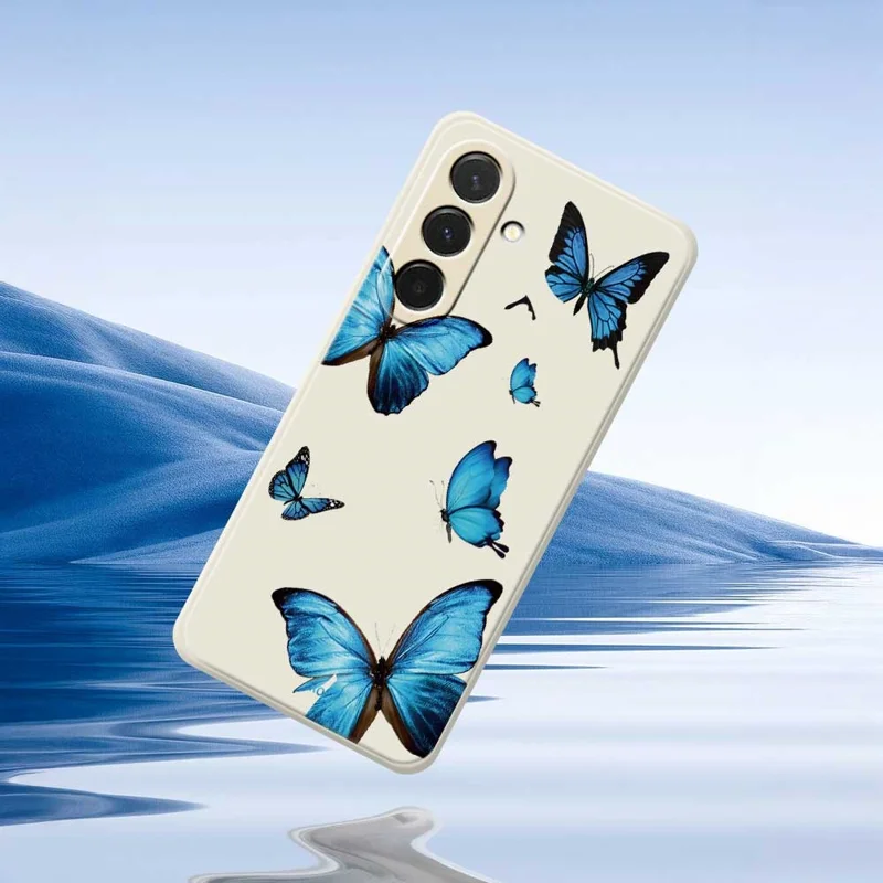 Samsung Galaxy A37 5G-hoesje met blauwe vlinderspatroon Rechthoekig TPU-telefoonhoesje - Beige