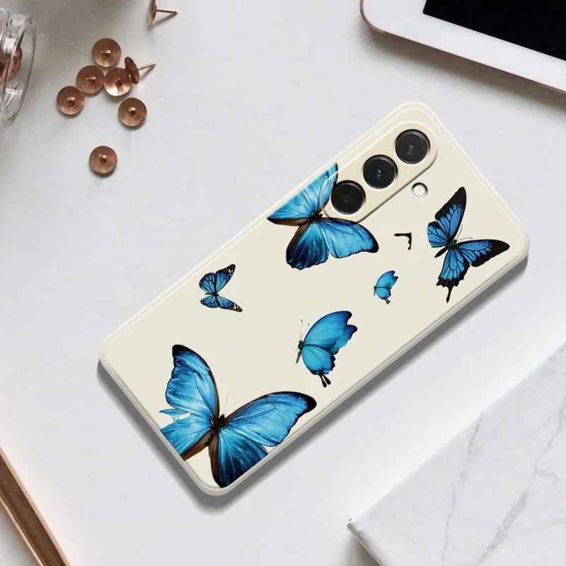 Samsung Galaxy A37 5G-hoesje met blauwe vlinderspatroon Rechthoekig TPU-telefoonhoesje - Beige