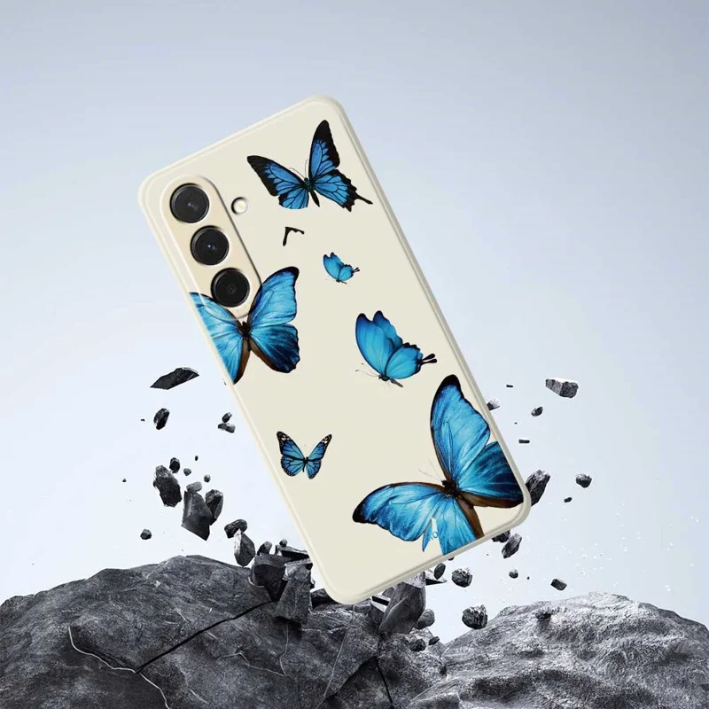 Samsung Galaxy A37 5G-hoesje met blauwe vlinderspatroon Rechthoekig TPU-telefoonhoesje - Beige