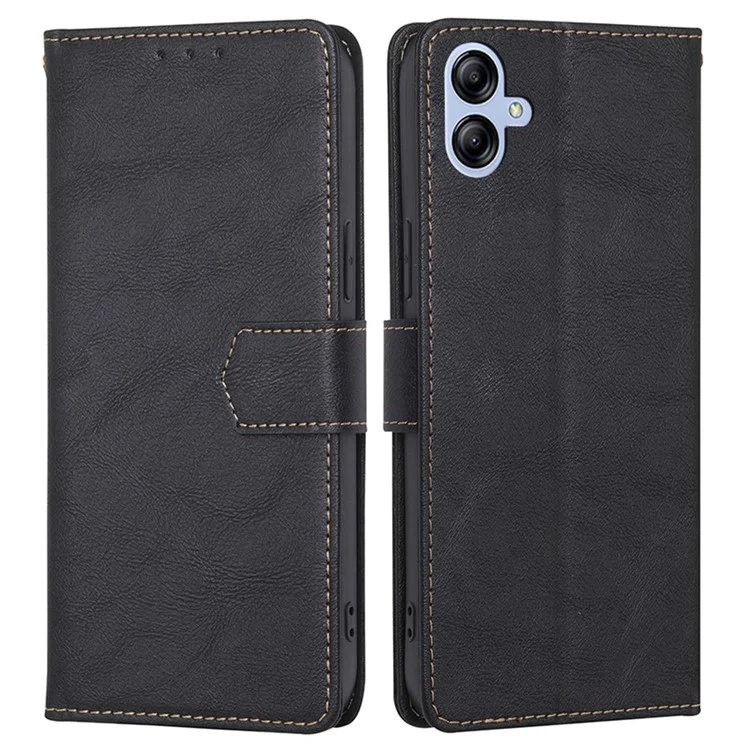 RFID Blocking Stand Phone Case for Samsung Galaxy A04e 4G / F04 4G / M04 4G , Cowhide Texture Shock-absorbing PU Leather Magnetic Clasp Wallet Cover - Black