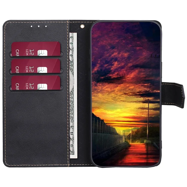 RFID Blocking Stand Phone Case for Samsung Galaxy A04e 4G / F04 4G / M04 4G , Cowhide Texture Shock-absorbing PU Leather Magnetic Clasp Wallet Cover - Black