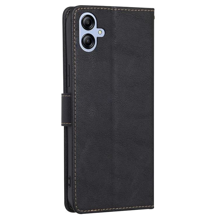 RFID Blocking Stand Phone Case for Samsung Galaxy A04e 4G / F04 4G / M04 4G , Cowhide Texture Shock-absorbing PU Leather Magnetic Clasp Wallet Cover - Black