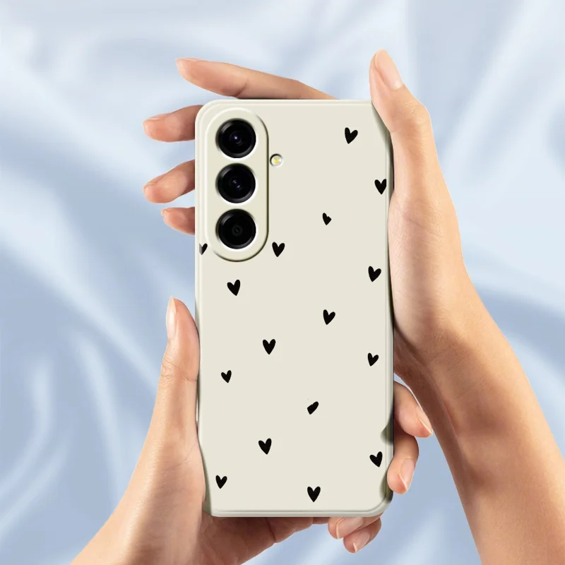 Coque pour Samsung Galaxy A57 5G, motif imprimé petits cœurs, bord droit, housse arrière en TPU - Beige