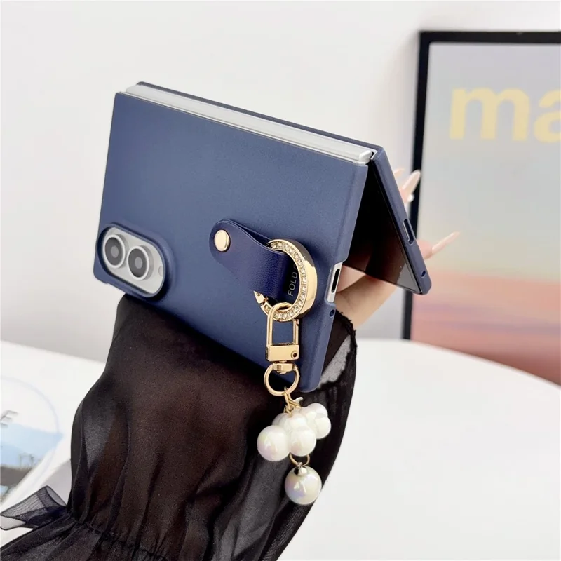 For Samsung Galaxy Z Fold8 Case Ultra Slim PC Phone Cover with Pearl Pendant - Sapphire
