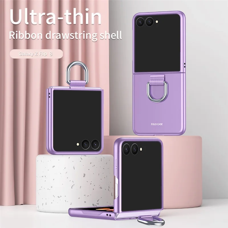 For Samsung Galaxy Z Flip8 Case Ring Holder Anti Drop Rubberized PC Phone Cover - Purple