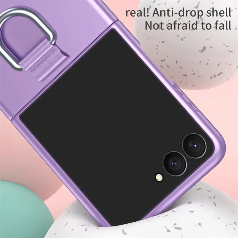 For Samsung Galaxy Z Flip8 Case Ring Holder Anti Drop Rubberized PC Phone Cover - Purple