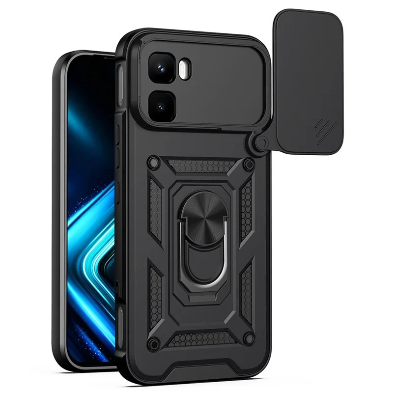 Funda para Infinix GT 50 Pro 5G con tapa deslizante para cámara, carcasa con soporte plegable de PC + TPU - Negro