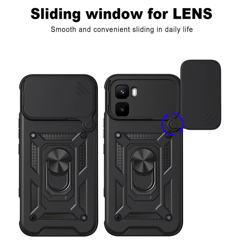 Funda para Infinix GT 50 Pro 5G con tapa deslizante para cámara, carcasa con soporte plegable de PC + TPU - Negro