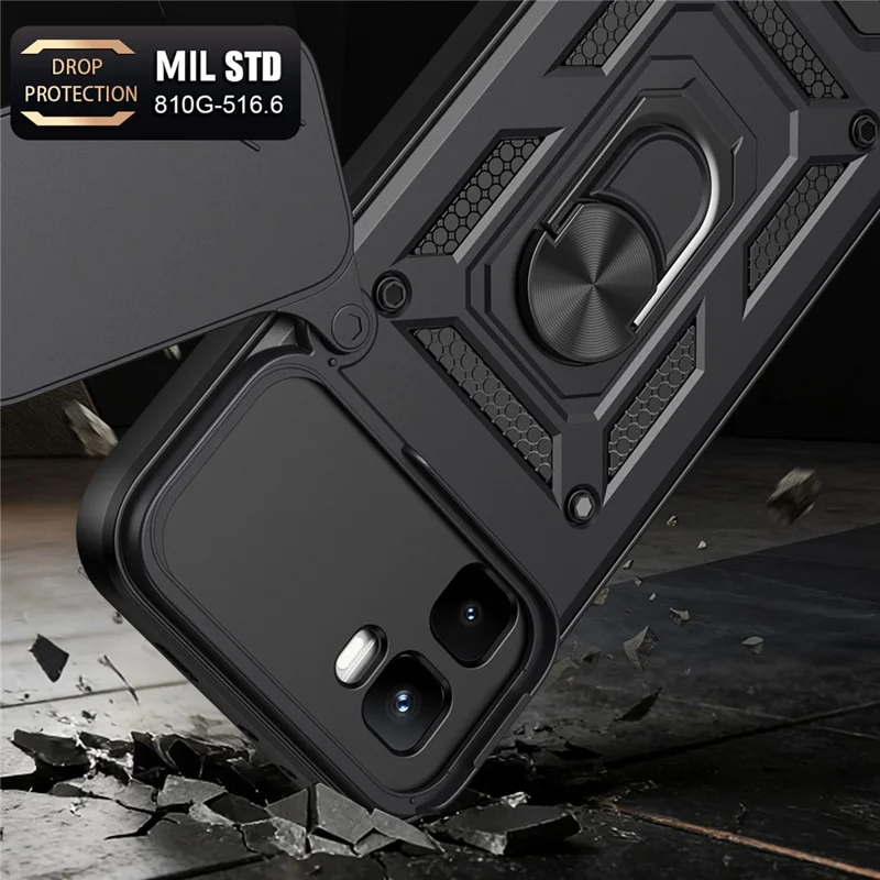 Funda para Infinix GT 50 Pro 5G con tapa deslizante para cámara, carcasa con soporte plegable de PC + TPU - Negro
