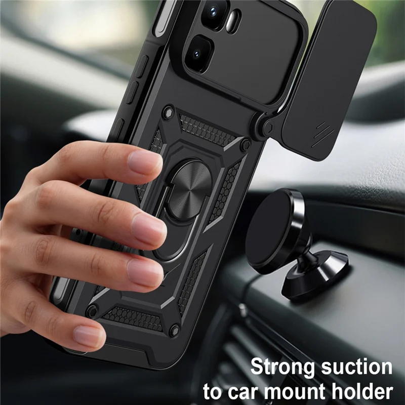 Funda para Infinix GT 50 Pro 5G con tapa deslizante para cámara, carcasa con soporte plegable de PC + TPU - Negro
