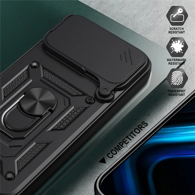 Funda para Infinix GT 50 Pro 5G con tapa deslizante para cámara, carcasa con soporte plegable de PC + TPU - Negro