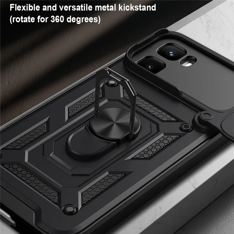 Funda para Infinix GT 50 Pro 5G con tapa deslizante para cámara, carcasa con soporte plegable de PC + TPU - Negro
