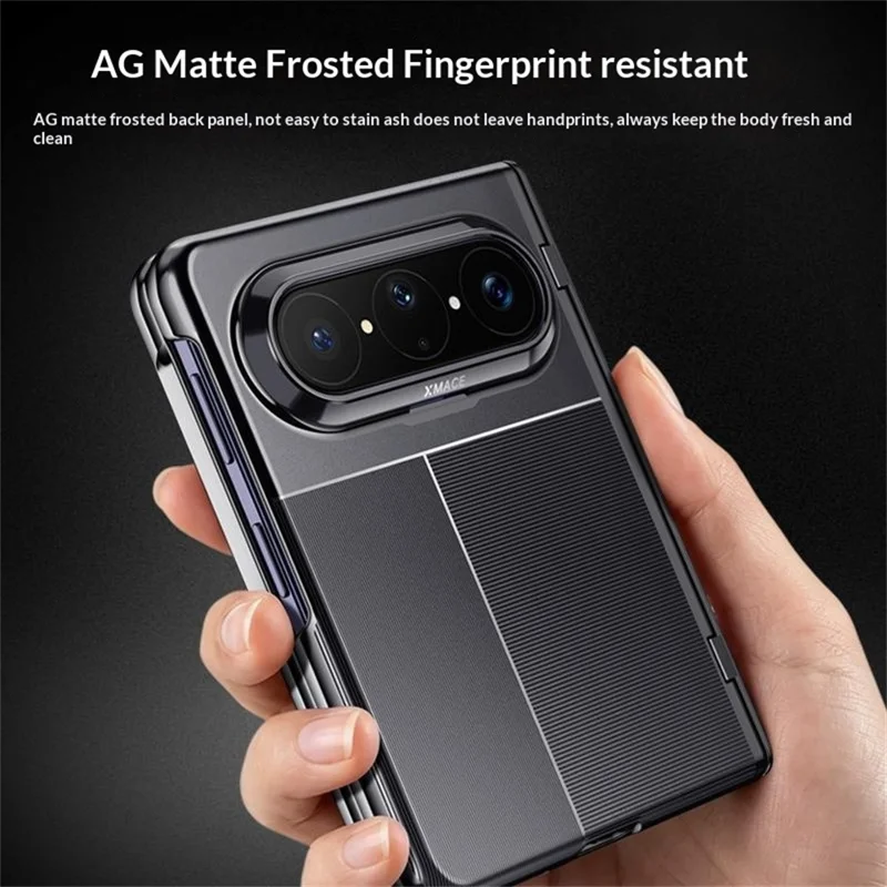 For Huawei Pura X Max Case AG Matte Foldable Phone Cover with Anti-spy Screen Protector - Black