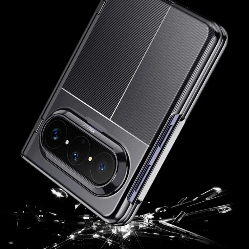 For Huawei Pura X Max Case AG Matte Foldable Phone Cover with Anti-spy Screen Protector - Black