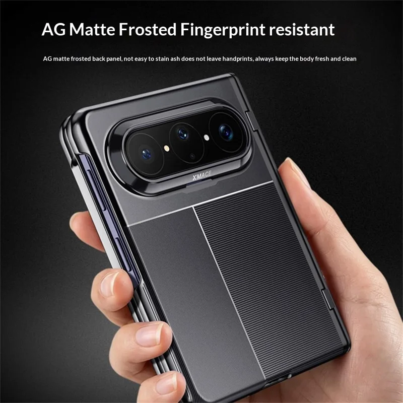 For Huawei Pura X Max Case AG Matte Hinge Protection Phone Cover with HD Clear Screen Protector - Black