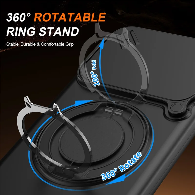 For Xiaomi Poco X8 Pro 5G Magnetic Case Ring Kickstand Slide Camera Cover TPU PC Hybrid Phone Shell - Black