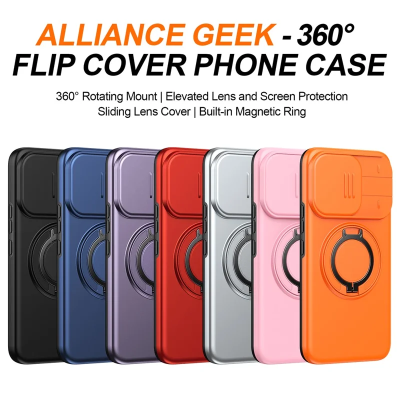 For Xiaomi Poco X8 Pro Max 5G Magnetic Case Ring Kickstand Slide Camera Cover TPU PC Hybrid Phone Shell - Black