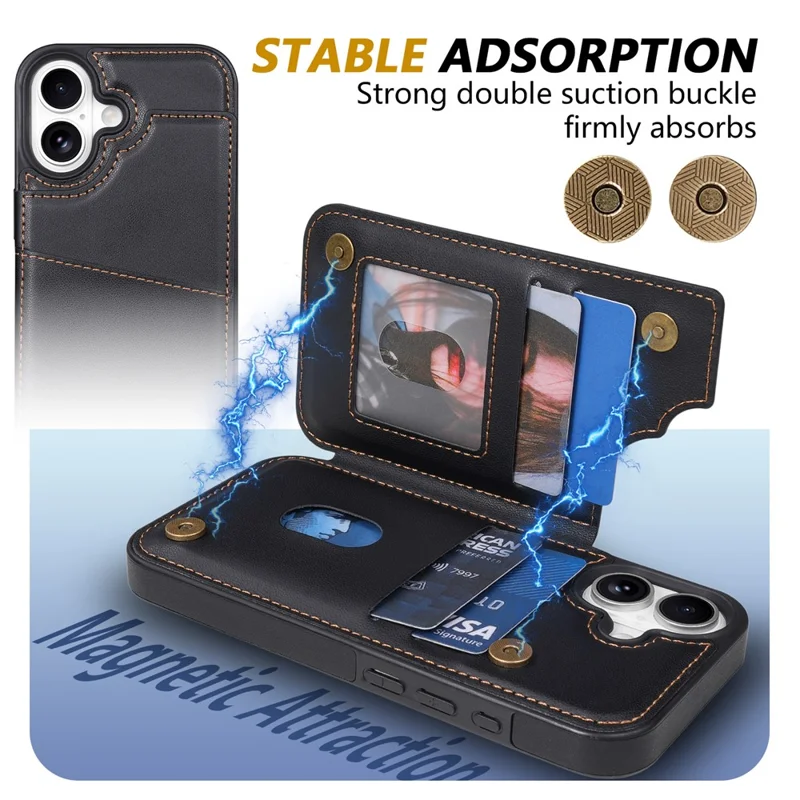 N.BEKUS P4 per iPhone 17 Custodia con Pulsanti Magnetici in Pelle + TPU con Porta Tessere e Supporto - Nero