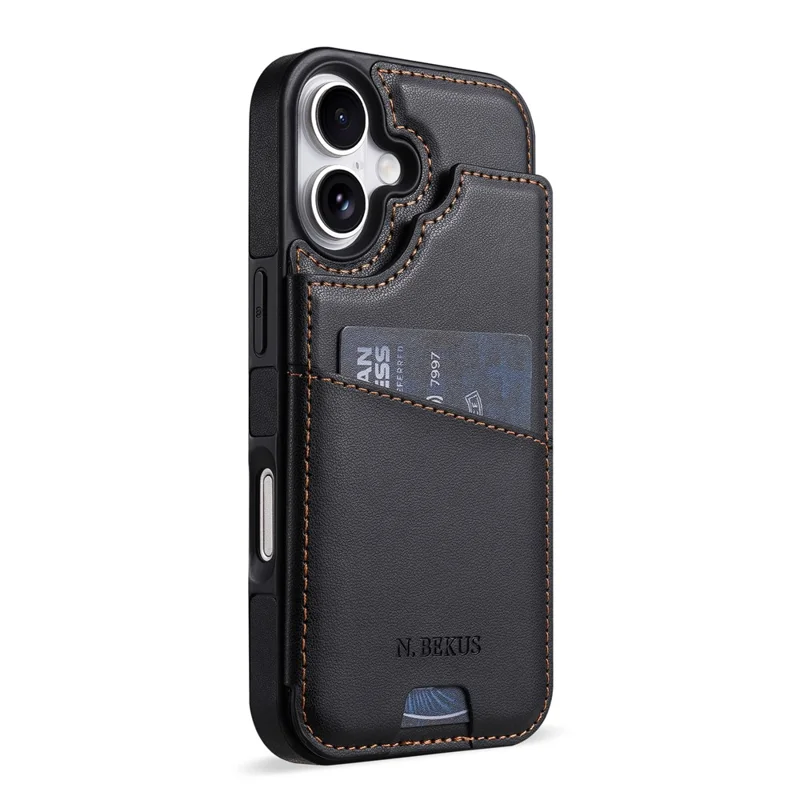N.BEKUS P4 per iPhone 17 Custodia con Pulsanti Magnetici in Pelle + TPU con Porta Tessere e Supporto - Nero
