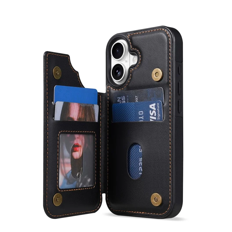 N.BEKUS P4 per iPhone 17 Custodia con Pulsanti Magnetici in Pelle + TPU con Porta Tessere e Supporto - Nero